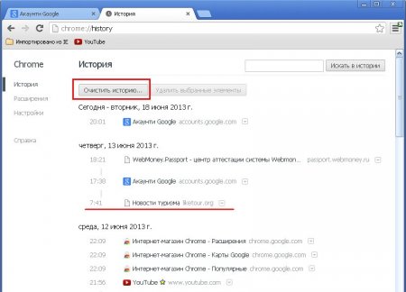 Как удалить историю в Google Chrome